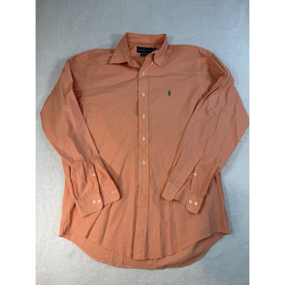 Polo Ralph Lauren Yarmouth Shirt Mens 15 34/35 Orange Check Button Down Cotton